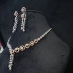 Solid Gold Diamond Necklace and Dangle Earrings Set, Bridal Jewelry