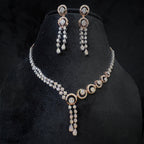 Solid Gold Diamond Necklace and Dangle Earrings Set, Bridal Jewelry