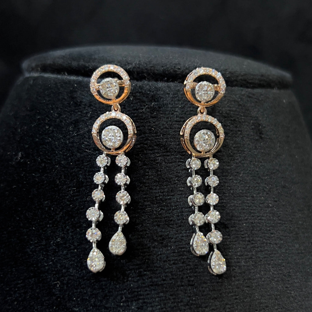 Solid Gold Diamond Necklace and Dangle Earrings Set, Bridal Jewelry