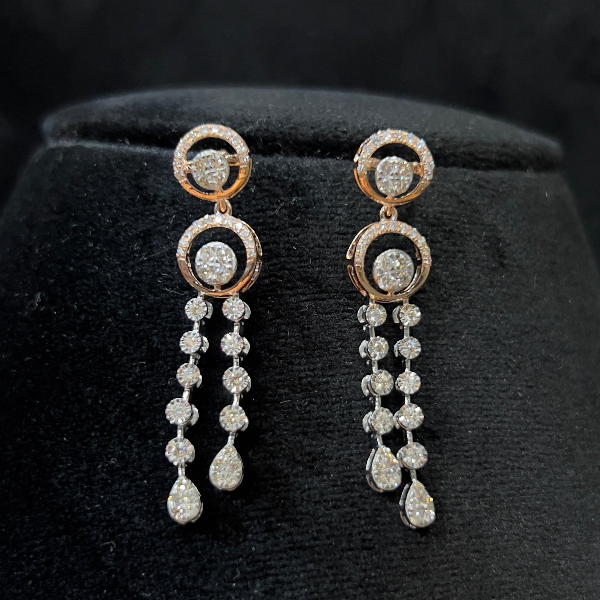 Solid Gold Diamond Necklace and Dangle Earrings Set, Bridal Jewelry