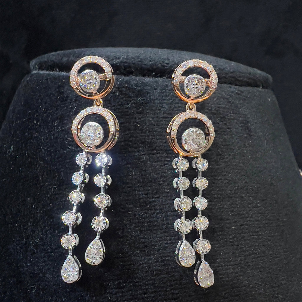 Solid Gold Diamond Necklace and Dangle Earrings Set, Bridal Jewelry
