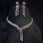 Solid Gold Diamond Necklace and Dangle Earrings Set, Bridal Jewelry