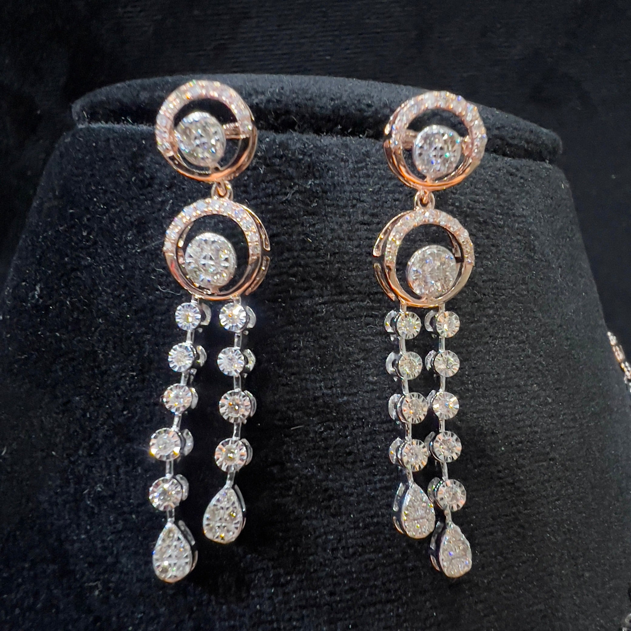 Solid Gold Diamond Necklace and Dangle Earrings Set, Bridal Jewelry
