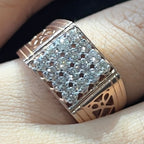 Men's Natural Diamond Square Cluster Ring, 14K 18K Solid Gold Statement Ring