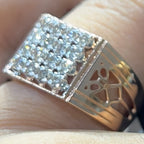Men's Natural Diamond Square Cluster Ring, 14K 18K Solid Gold Statement Ring