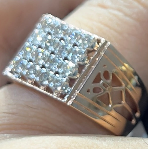 Men's Natural Diamond Square Cluster Ring, 14K 18K Solid Gold Statement Ring