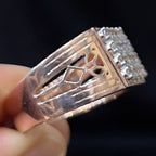 Men's Natural Diamond Square Cluster Ring, 14K 18K Solid Gold Statement Ring