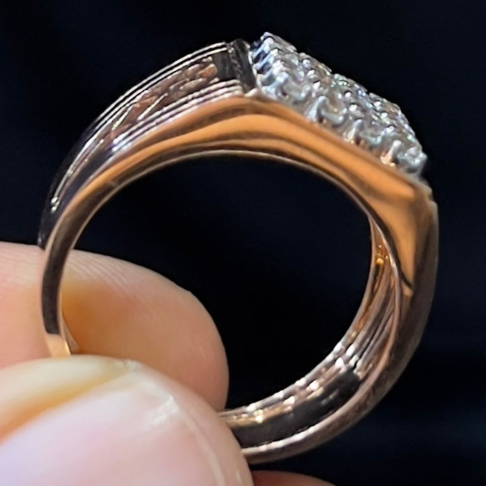 Men's Natural Diamond Square Cluster Ring, 14K 18K Solid Gold Statement Ring