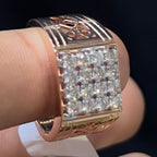 Men's Natural Diamond Square Cluster Ring, 14K 18K Solid Gold Statement Ring