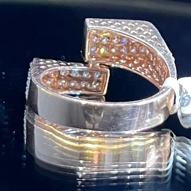 Men's Natural Diamond Double Bar Ring, 14K 18K Solid Gold Statement Ring