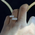 Men's Natural Diamond Double Bar Ring, 14K 18K Solid Gold Statement Ring