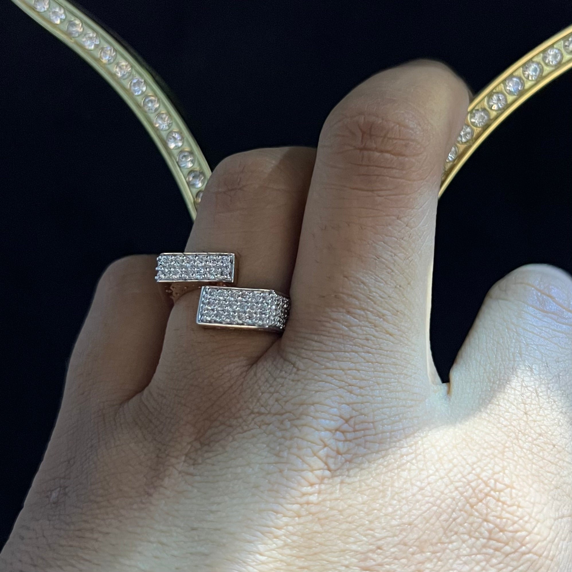 Men's Natural Diamond Double Bar Ring, 14K 18K Solid Gold Statement Ring