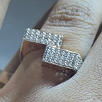 Men's Natural Diamond Double Bar Ring, 14K 18K Solid Gold Statement Ring