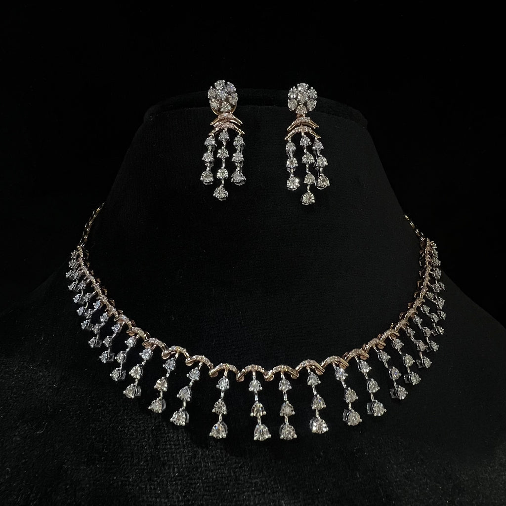 Natural Diamond Necklace Earrings Set, 14K 18K Solid Gold Bridal Jewelry