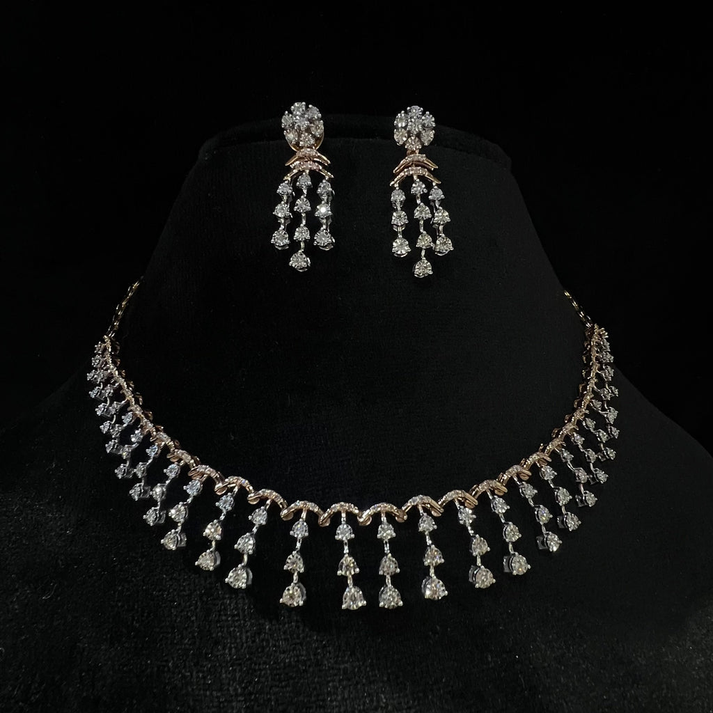 Natural Diamond Necklace Earrings Set, 14K 18K Solid Gold Bridal Jewelry