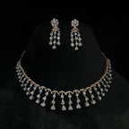 Natural Diamond Necklace Earrings Set, 14K 18K Solid Gold Bridal Jewelry