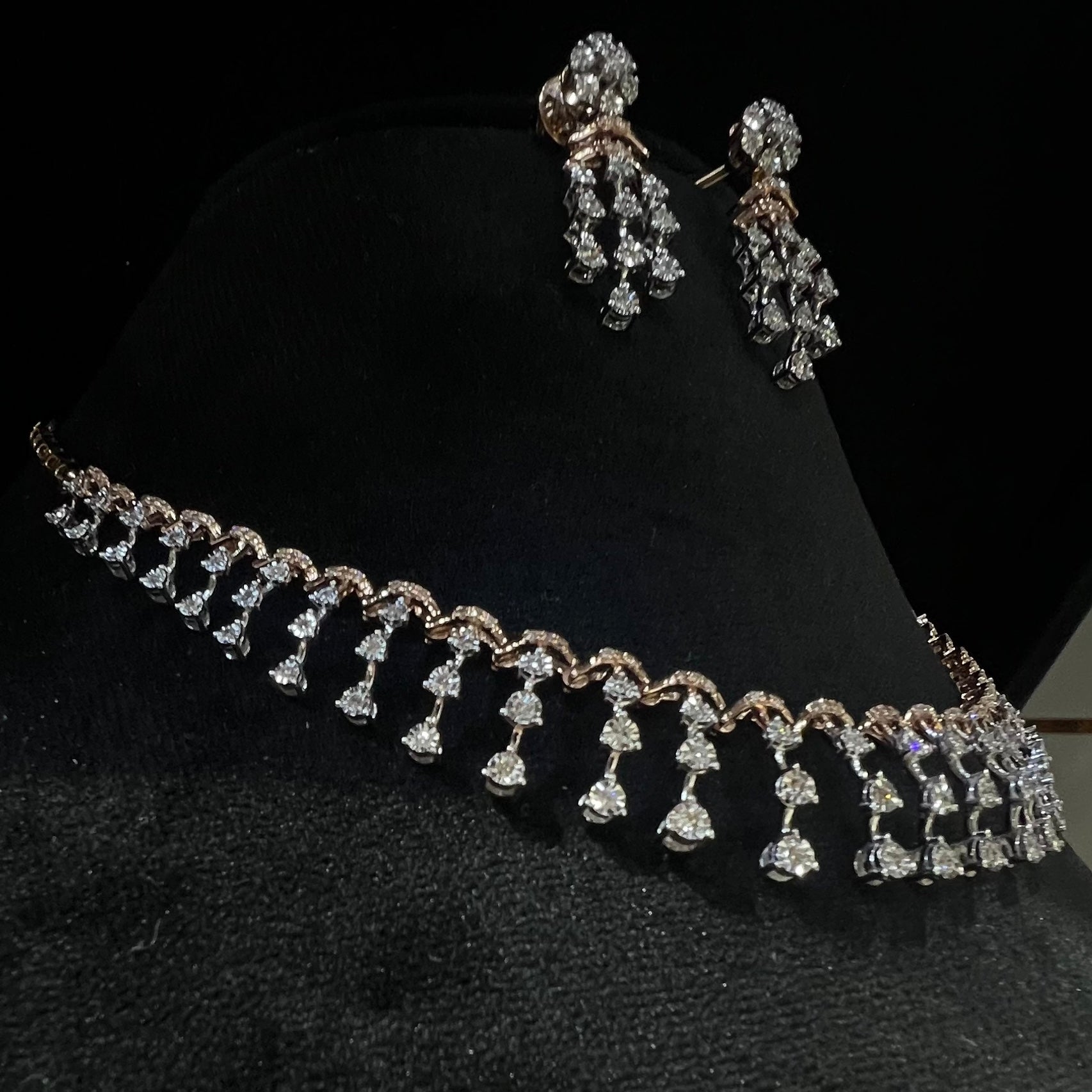Natural Diamond Necklace Earrings Set, 14K 18K Solid Gold Bridal Jewelry