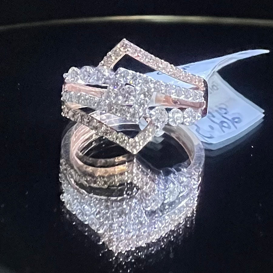 Natural Diamond Bridal Set Ring, 14K 18K Solid Gold, Multi Band Engagement Wedding Ring