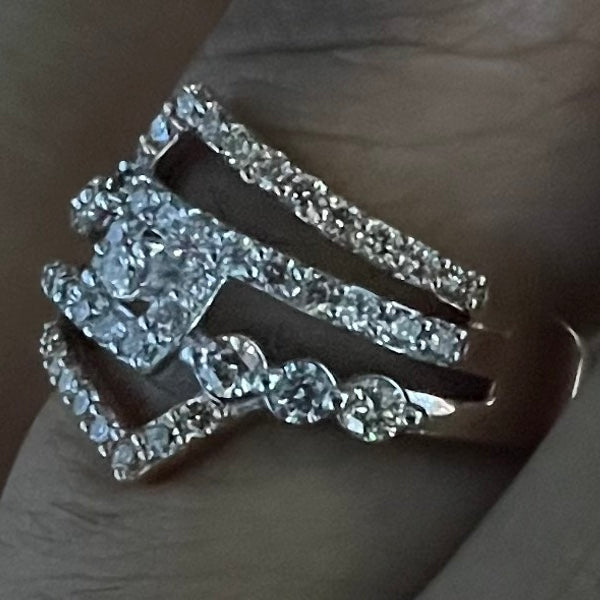Natural Diamond Bridal Set Ring, 14K 18K Solid Gold, Multi Band Engagement Wedding Ring