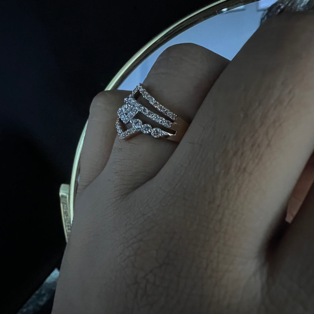 Natural Diamond Bridal Set Ring, 14K 18K Solid Gold, Multi Band Engagement Wedding Ring