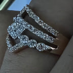 Natural Diamond Bridal Set Ring, 14K 18K Solid Gold, Multi Band Engagement Wedding Ring