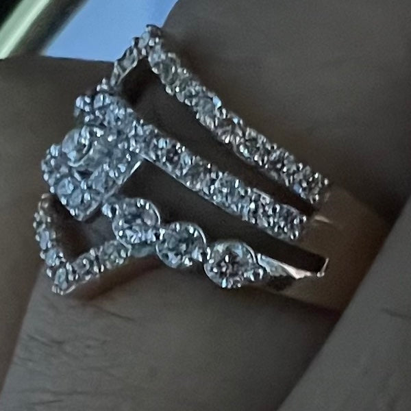 Natural Diamond Bridal Set Ring, 14K 18K Solid Gold, Multi Band Engagement Wedding Ring