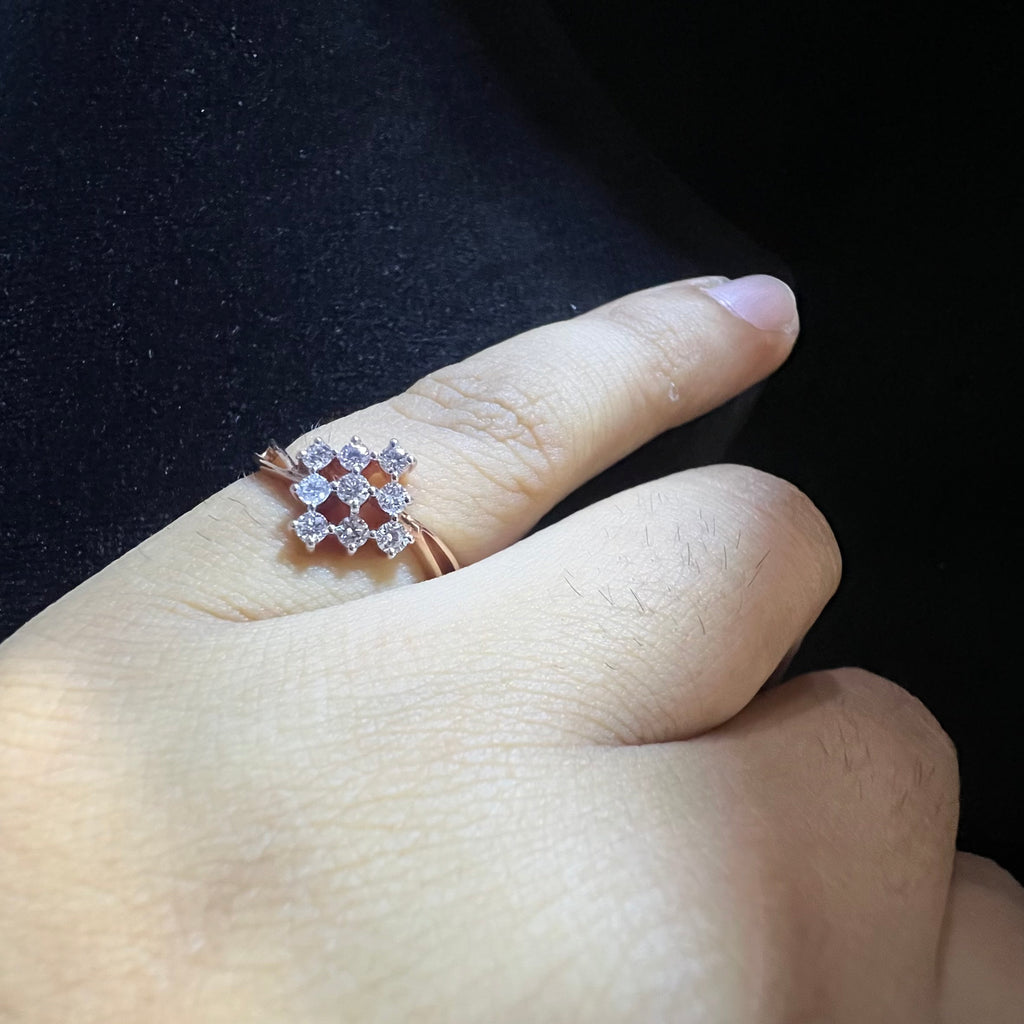 Natural Diamond Square Cluster Ring, 14K 18K Solid Gold Engagement Statement Ring