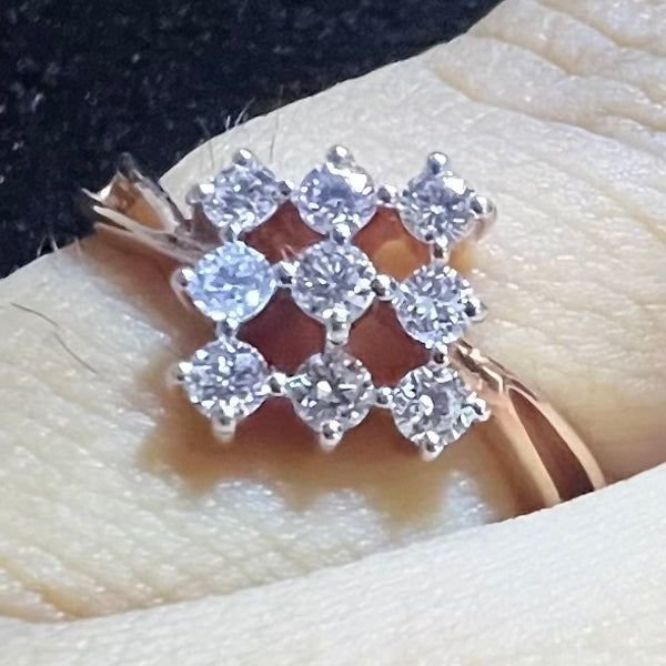 Natural Diamond Square Cluster Ring, 14K 18K Solid Gold Engagement Statement Ring