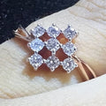 Natural Diamond Square Cluster Ring, 14K 18K Solid Gold Engagement Statement Ring