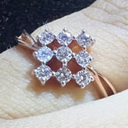 Natural Diamond Square Cluster Ring, 14K 18K Solid Gold Engagement Statement Ring