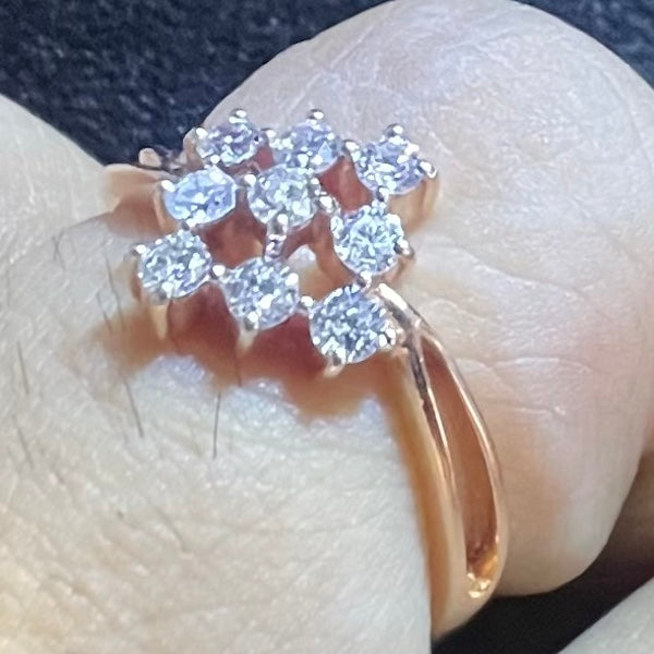 Natural Diamond Square Cluster Ring, 14K 18K Solid Gold Engagement Statement Ring