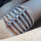Multi Row Diamond Ring, 14K 18K Solid Gold, Bezel Set Stacking Band