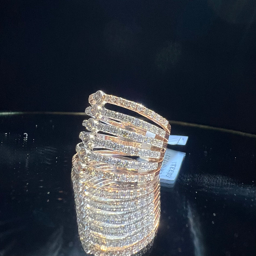 Multi Row Diamond Ring, 14K 18K Solid Gold, Bezel Set Stacking Band