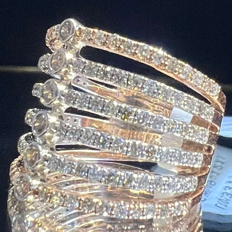 Multi Row Diamond Ring, 14K 18K Solid Gold, Bezel Set Stacking Band
