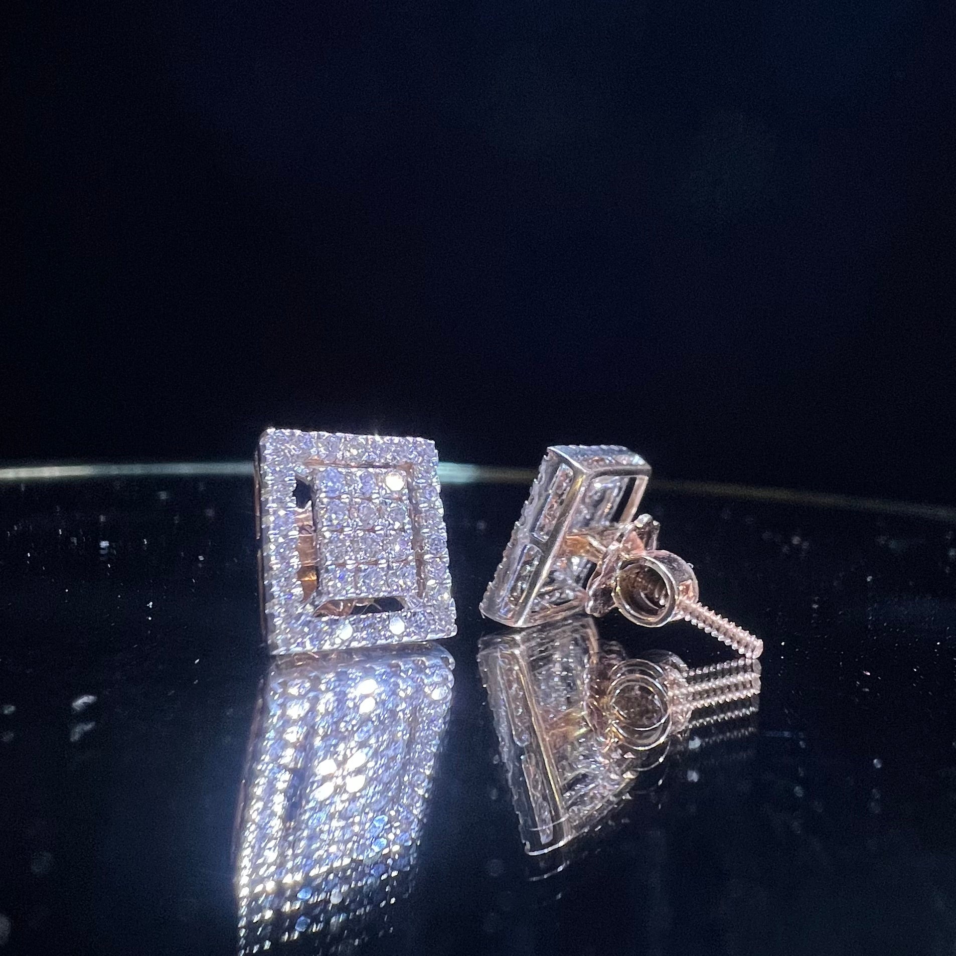 Natural Diamond Square Halo Stud Earrings, 14K 18K Solid Gold, Bridal Cluster Diamonds