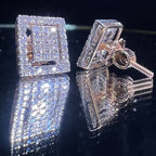 Natural Diamond Square Halo Stud Earrings, 14K 18K Solid Gold, Bridal Cluster Diamonds