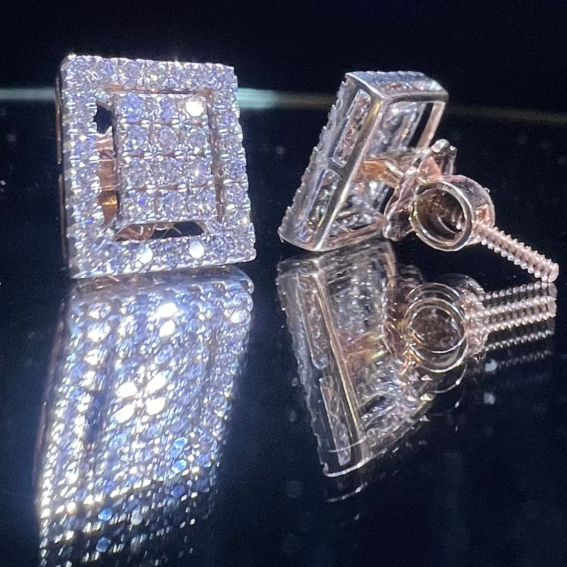Natural Diamond Square Halo Stud Earrings, 14K 18K Solid Gold, Bridal Cluster Diamonds