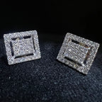 Natural Diamond Square Halo Stud Earrings, 14K 18K Solid Gold, Bridal Cluster Diamonds