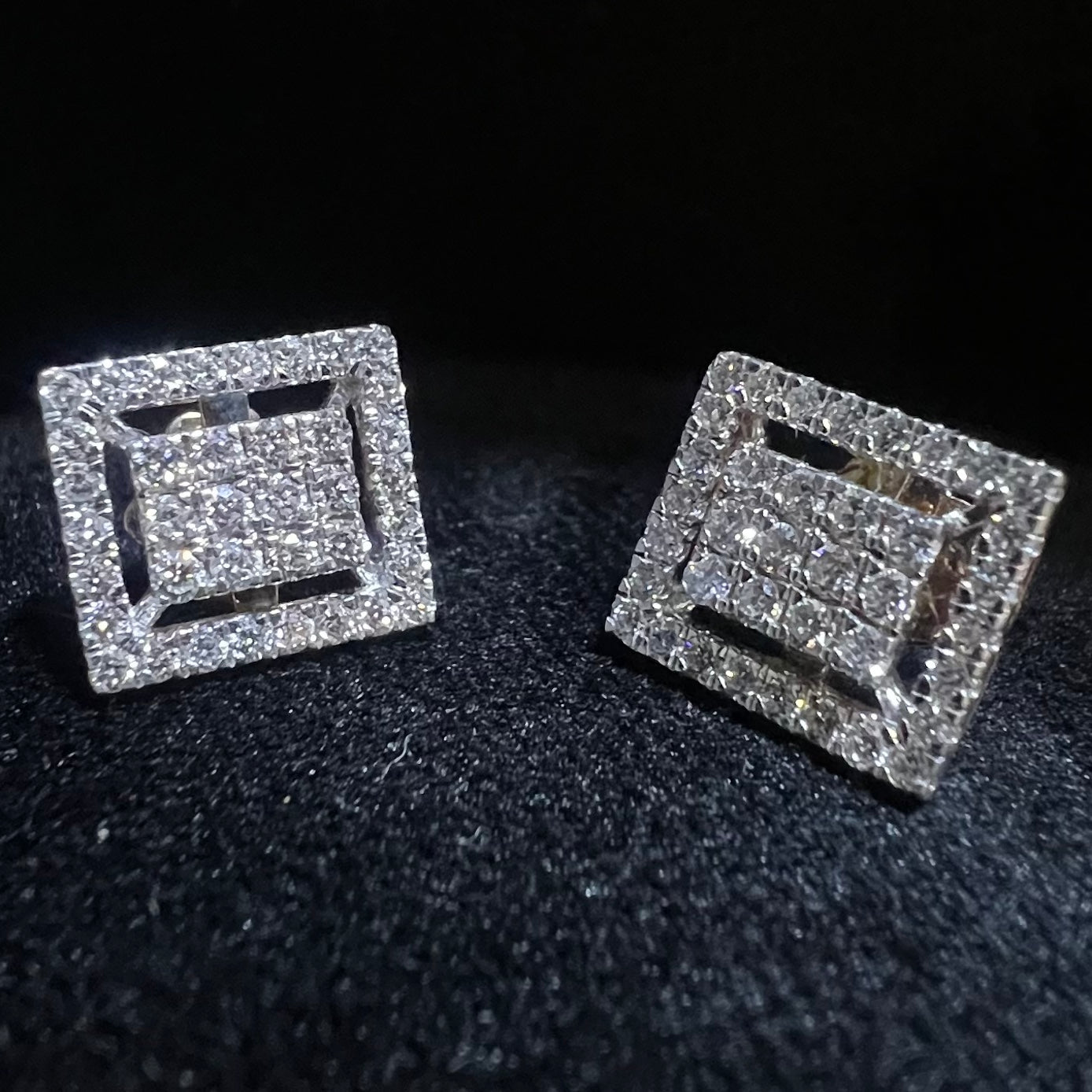 Natural Diamond Square Halo Stud Earrings, 14K 18K Solid Gold, Bridal Cluster Diamonds