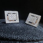 Natural Diamond Square Halo Stud Earrings, 14K 18K Solid Gold, Bridal Cluster Diamonds