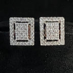 Natural Diamond Square Halo Stud Earrings, 14K 18K Solid Gold, Bridal Cluster Diamonds