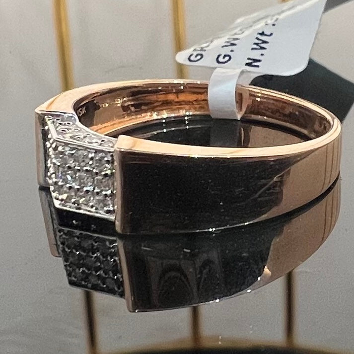 Men's Natural Diamond Cluster Signet Ring, 14K 18K Solid Gold Pinky Ring
