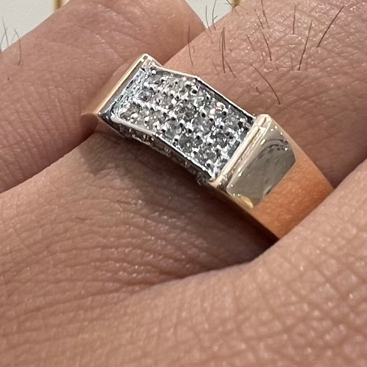 Men's Natural Diamond Cluster Signet Ring, 14K 18K Solid Gold Pinky Ring
