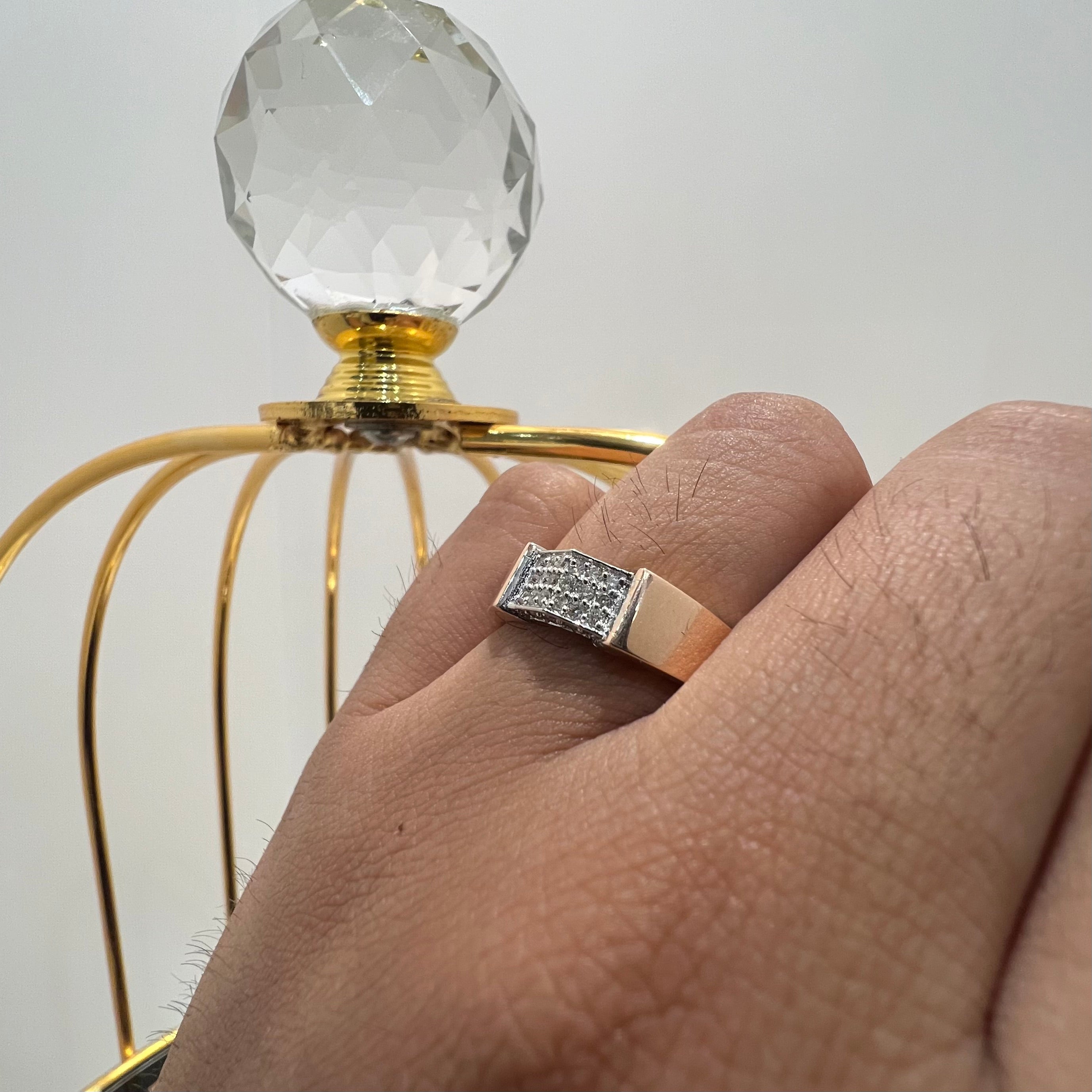 Men's Natural Diamond Cluster Signet Ring, 14K 18K Solid Gold Pinky Ring