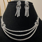 Solid Gold Diamond Necklace Earrings Set, Bridal Wedding Jewelry, Real Diamonds