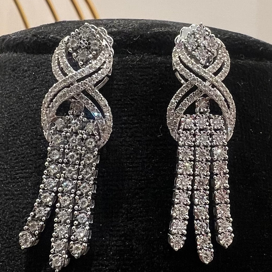 Solid Gold Diamond Necklace Earrings Set, Bridal Wedding Jewelry, Real Diamonds