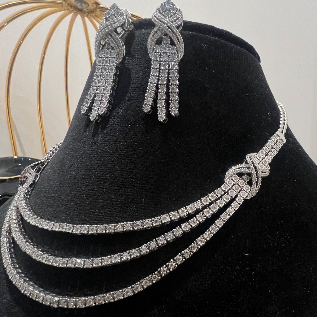 Solid Gold Diamond Necklace Earrings Set, Bridal Wedding Jewelry, Real Diamonds