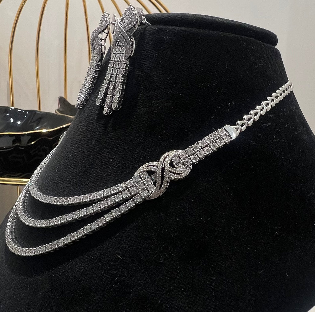 Solid Gold Diamond Necklace Earrings Set, Bridal Wedding Jewelry, Real Diamonds