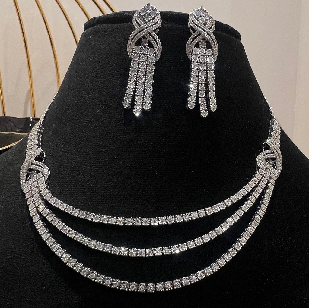 Solid Gold Diamond Necklace Earrings Set, Bridal Wedding Jewelry, Real Diamonds