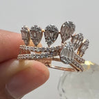 Solid Gold Crown Ring, Pear Baguette Diamond Statement Band, IGI Certified Diamonds
